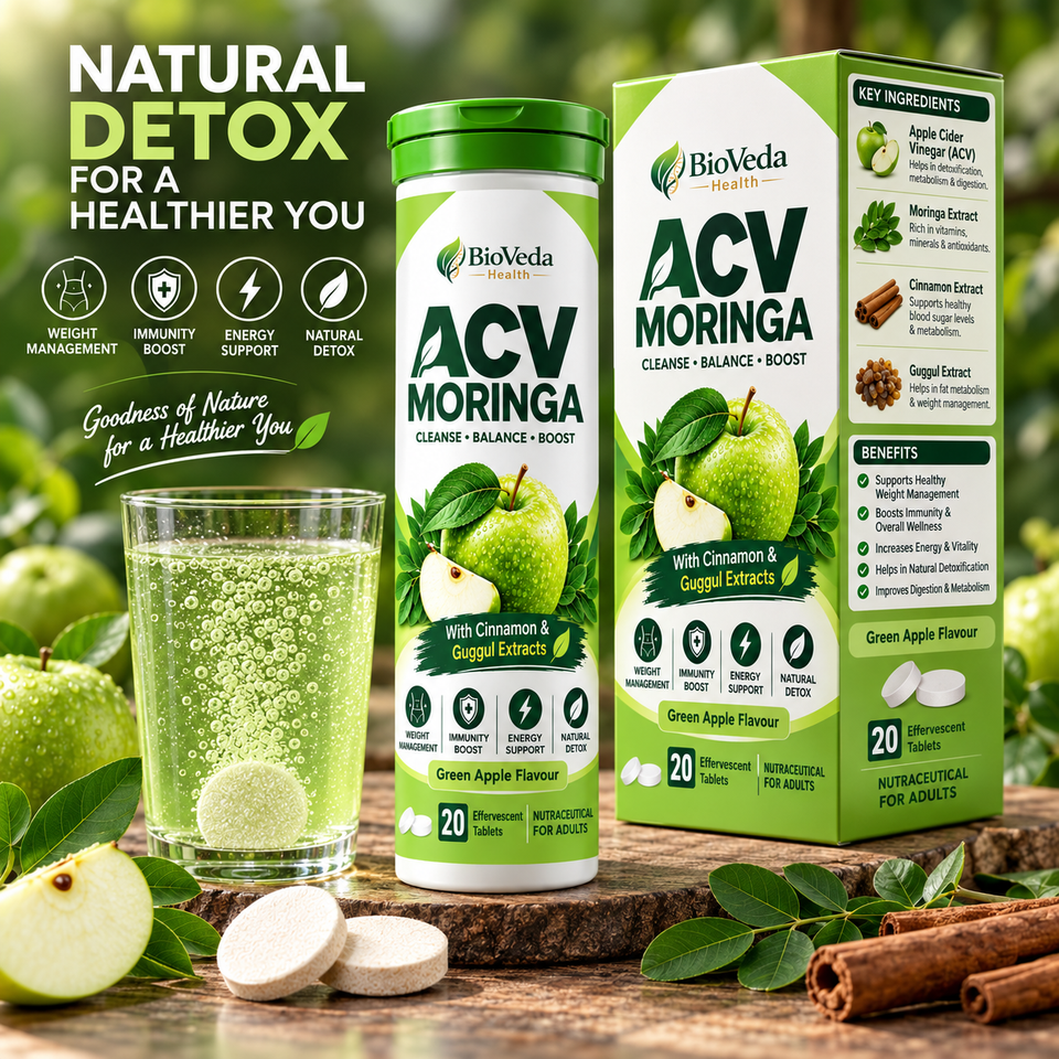 BioVeda Health ACV & Moringa Effervescent Tablets - Green Apple (20 Tablets)