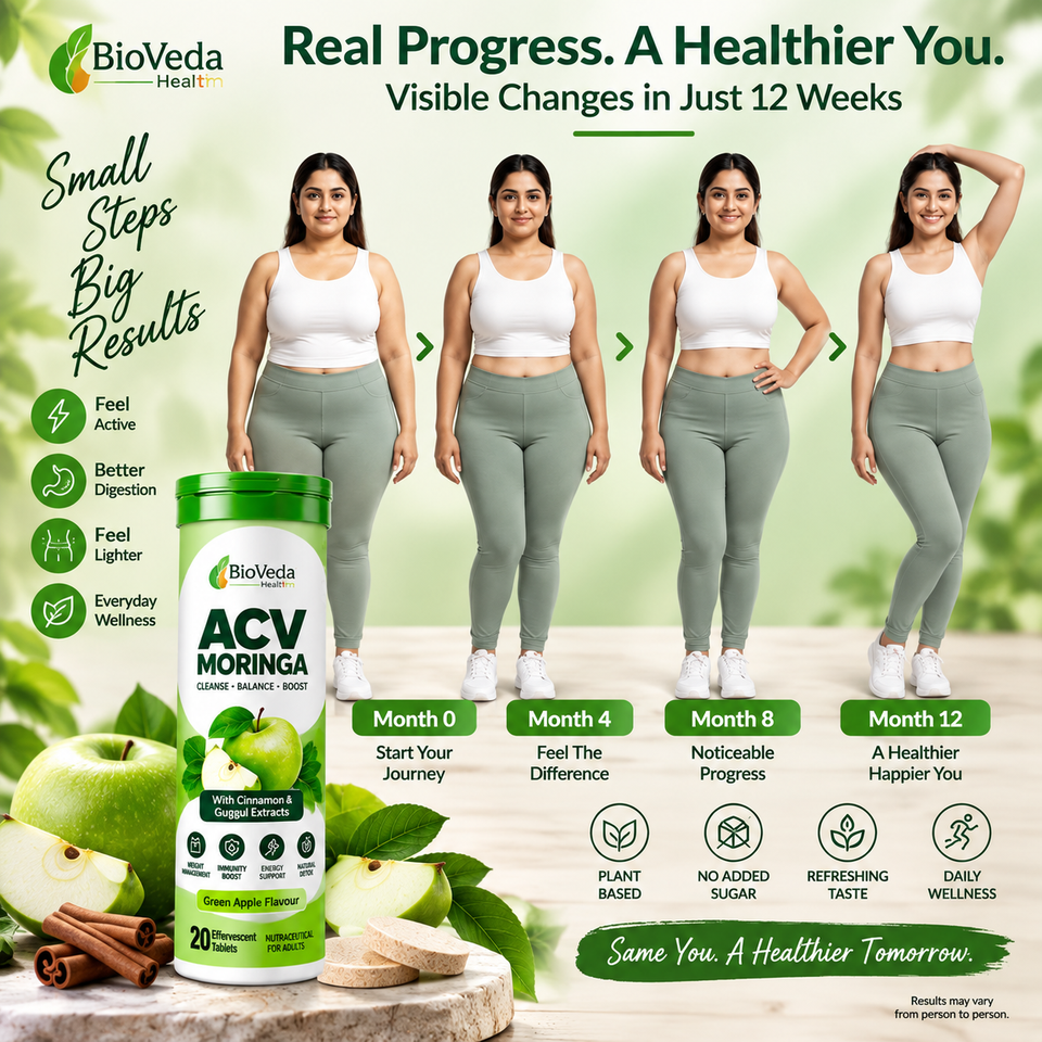 BioVeda Health ACV & Moringa Effervescent Tablets - Green Apple (20 Tablets)