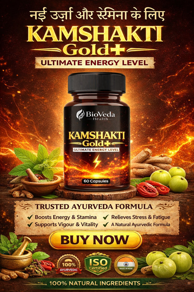 Kamshakti Gold + Capsules for Men | Natural Energy & Stamina Booster | Herbal Strength Formula | 60 Capsules