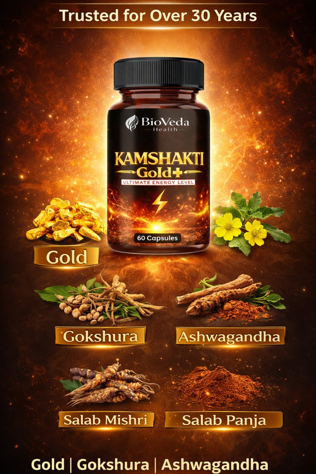 Kamshakti Gold + Capsules for Men | Natural Energy & Stamina Booster | Herbal Strength Formula | 60 Capsules